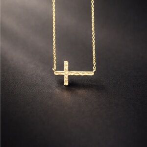 Gold Sideways Cross Necklace (Textured)